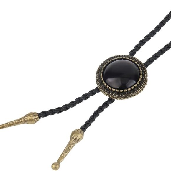 Men's Bolo Tie Cowboy Necklace Leather Necktie Western Agate Bolo Tie - Picture 5 of 6